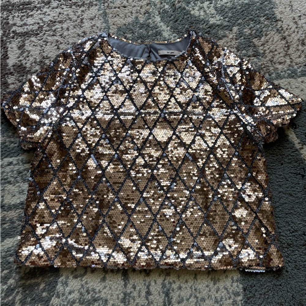 Francesca’s (Mi Ami): (SMALL) Diamond Design Sequin Blouse